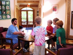 Playing cards in the Circle Room.